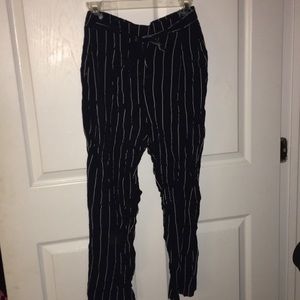Paperbag style striped pants